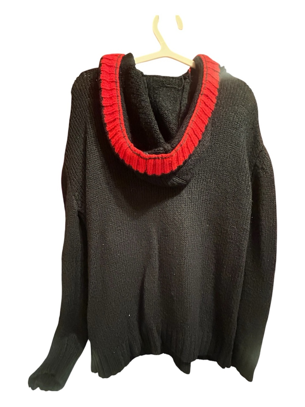 Navy/black Hooded Knit Sweater with Red Hood Trim women’s medium